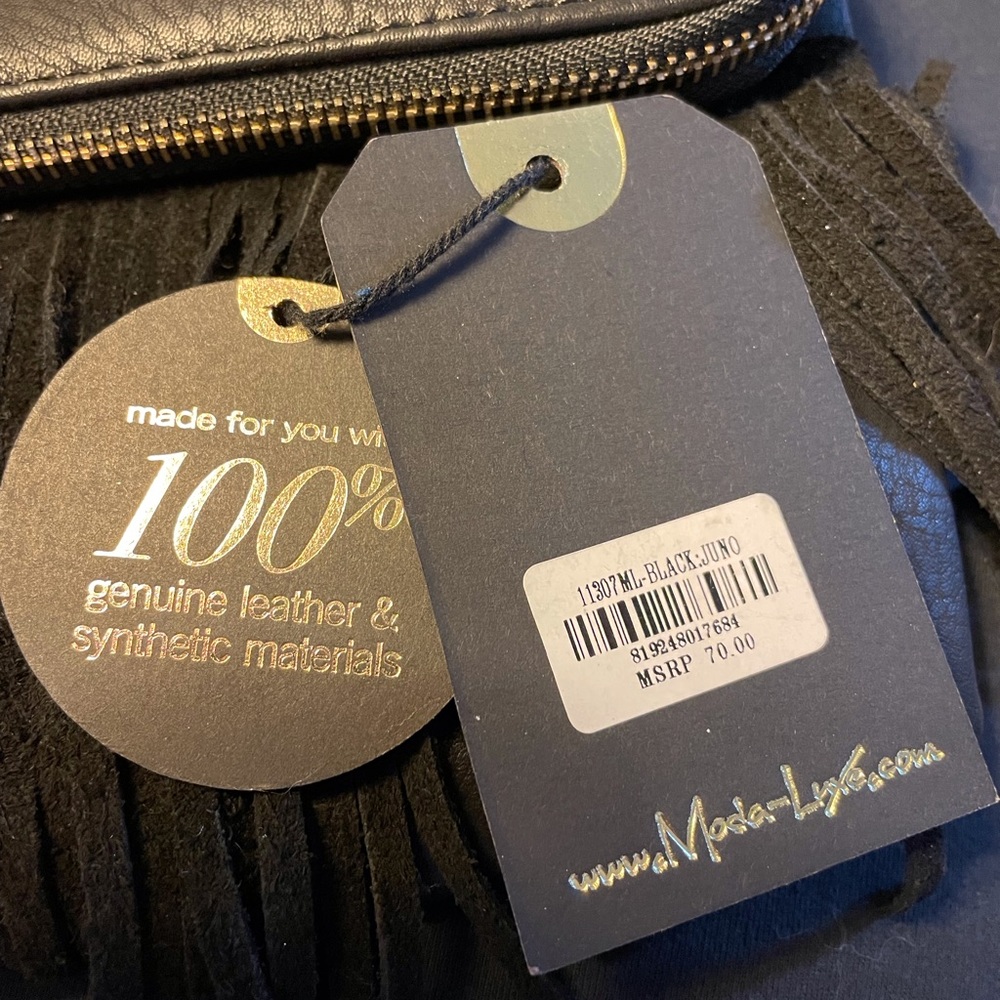 ๐ดNWT๐ด Moda Luxe Black Shoulder Bag with Fringe - Picture 11 of 12